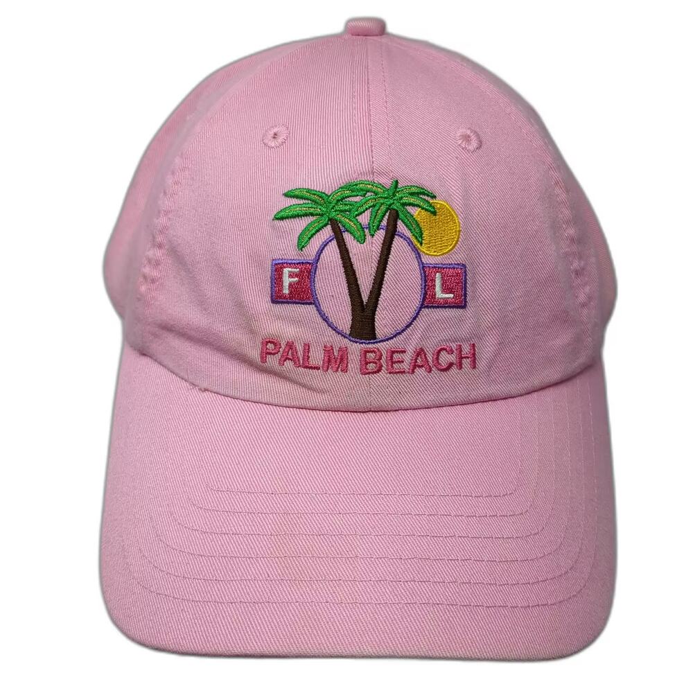 Royal Baseball Cap Pink One Size Palm Beach FL Embroidered Cotton Slideback Hat